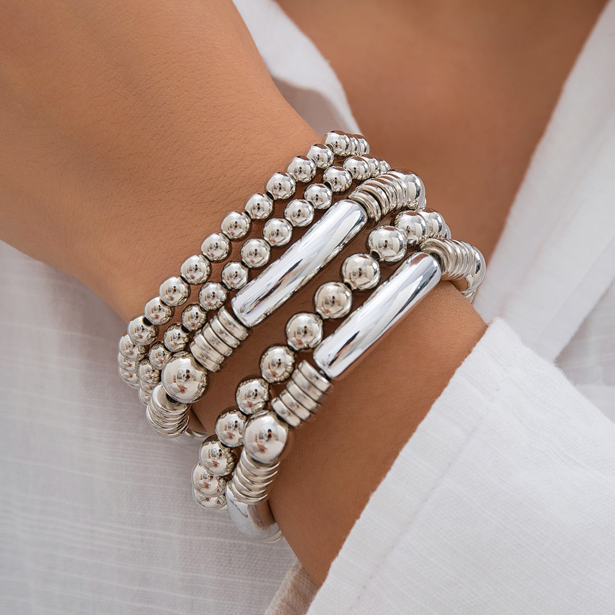 Layered Round Beaded Bracelet — bracelet, view 6