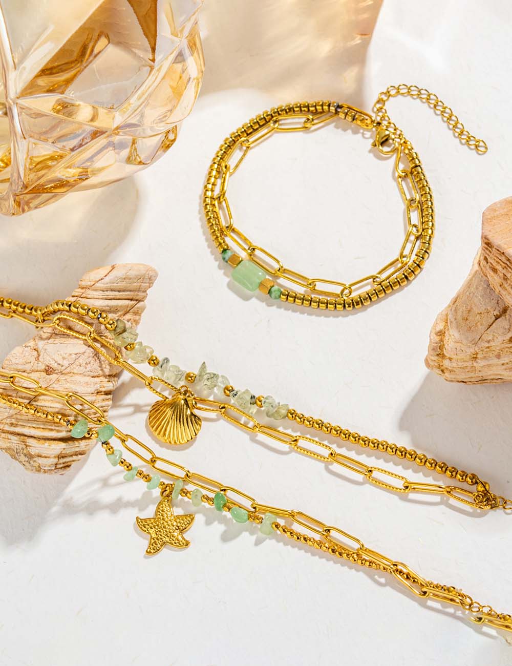 Starfish Shell Charm Link Bracelet — gold bracelet