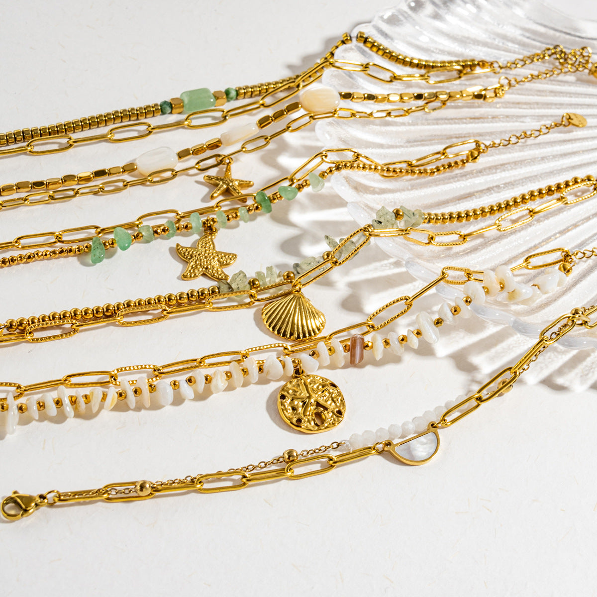 Starfish Shell Charm Link Bracelet — gold bracelet, view 4