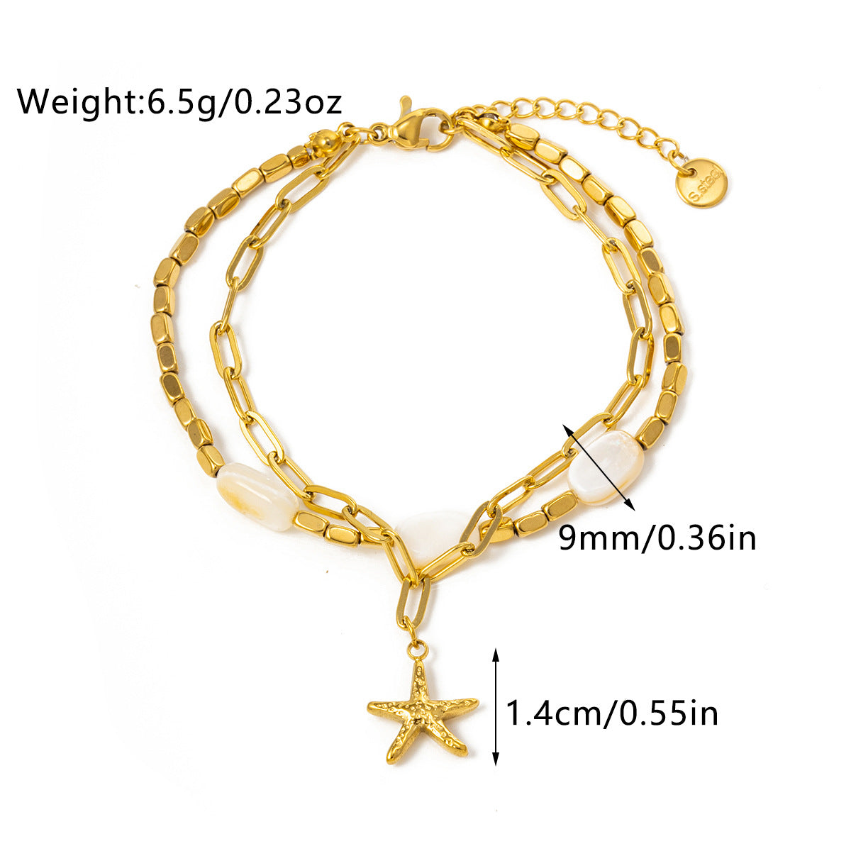 Starfish Shell Charm Link Bracelet — gold bracelet, view 6