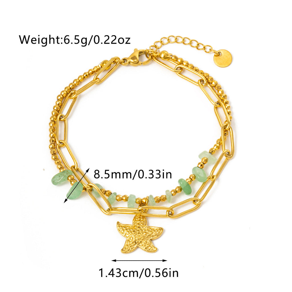 Starfish Shell Charm Link Bracelet — gold bracelet, view 8