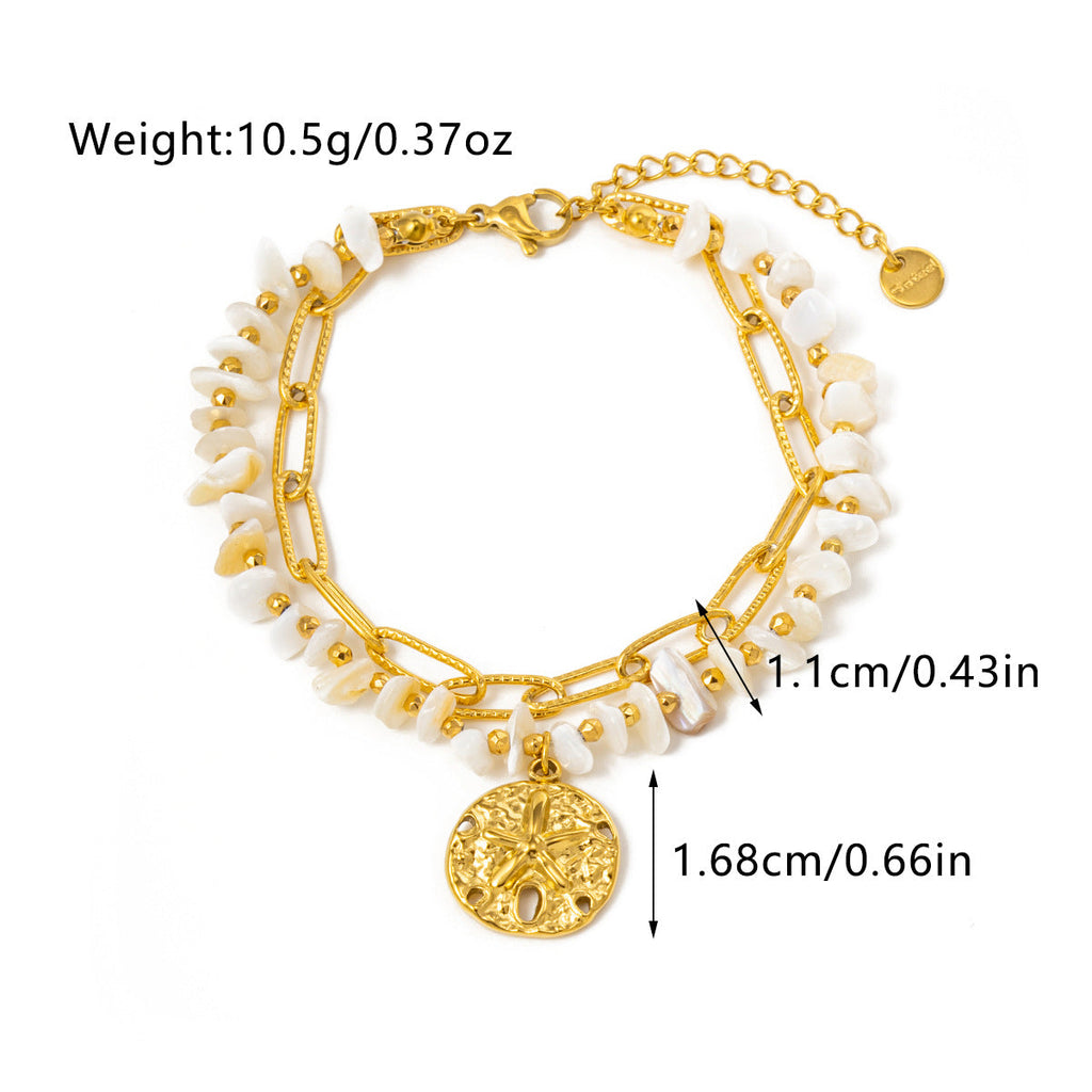 Starfish Shell Charm Link Bracelet — gold bracelet, view 11