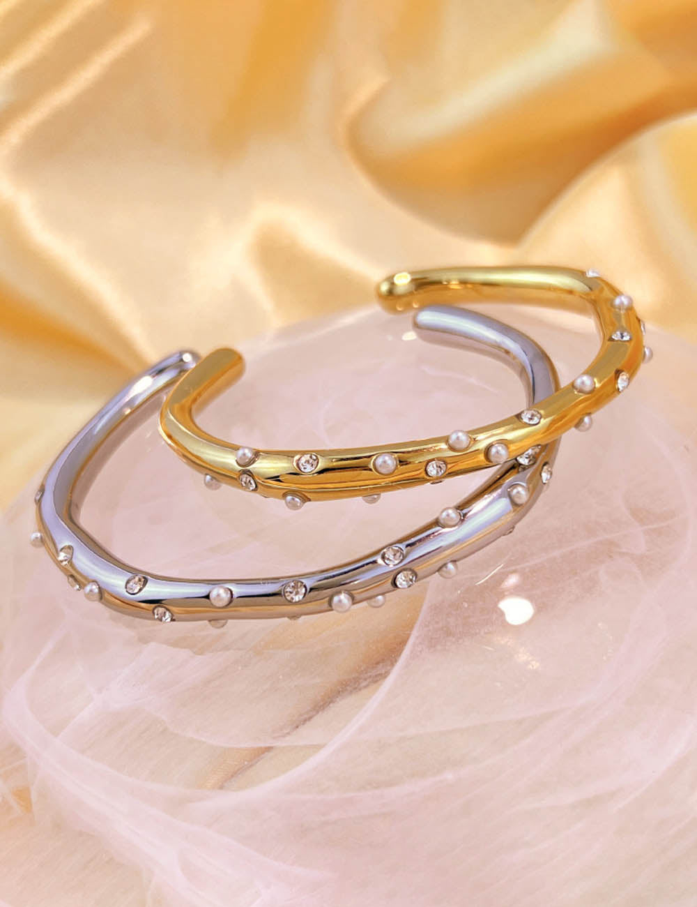 Rhinestone Bead Open Cuff Bracelet — bracelet