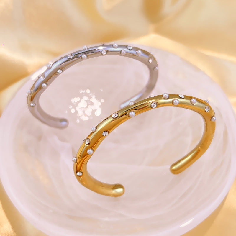 Rhinestone Bead Open Cuff Bracelet — bracelet, view 2