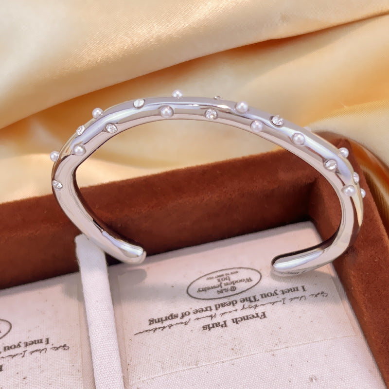 Rhinestone Bead Open Cuff Bracelet — bracelet, view 4
