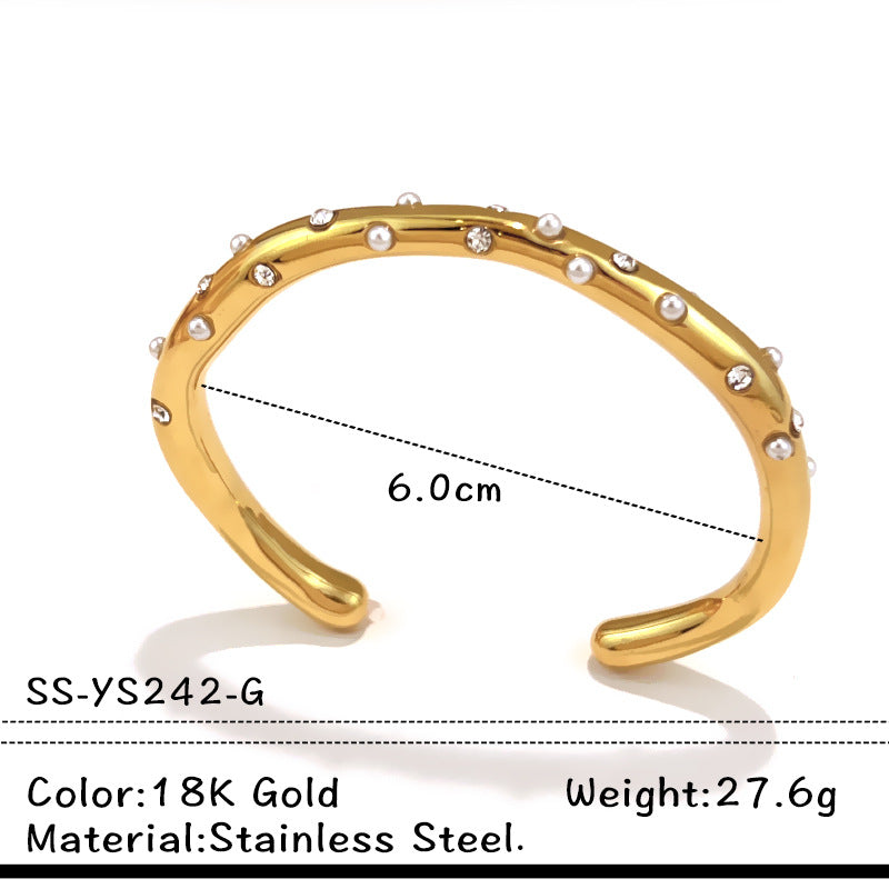 Rhinestone Bead Open Cuff Bracelet — bracelet, view 5