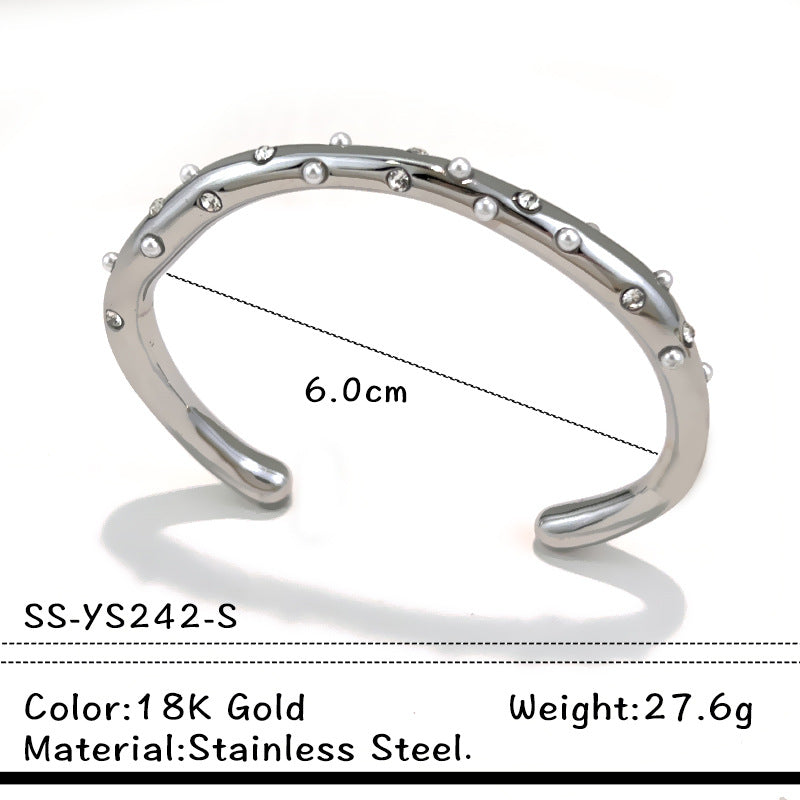 Rhinestone Bead Open Cuff Bracelet — bracelet, view 6