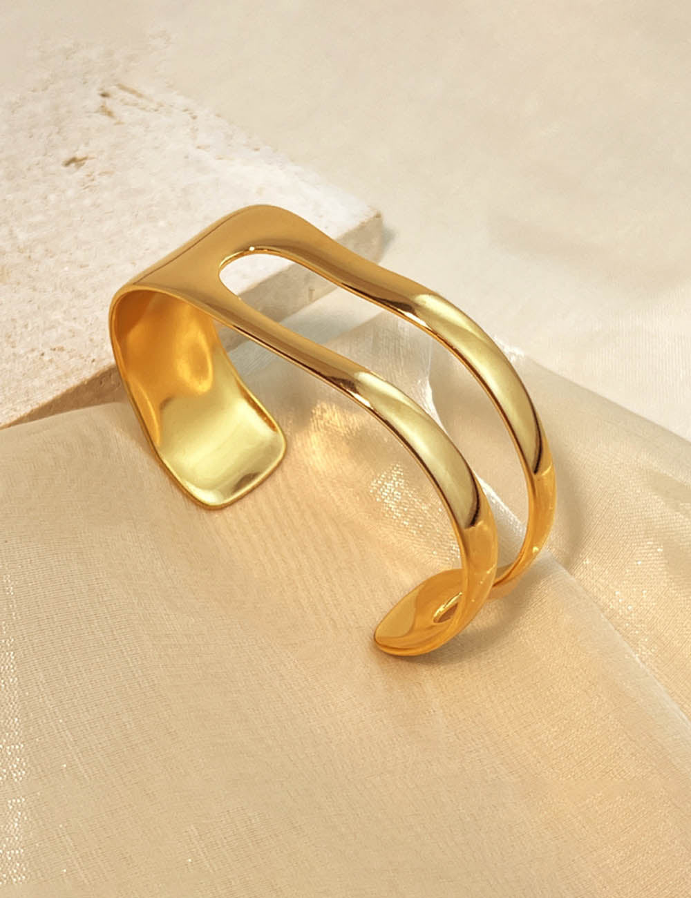 Hollow-Out Wide Open Cuff Bracelet — gold bracelet