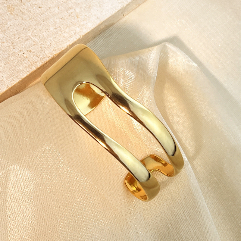 Hollow-Out Wide Open Cuff Bracelet — gold bracelet, view 3