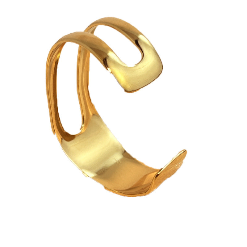 Hollow-Out Wide Open Cuff Bracelet — gold bracelet, view 4