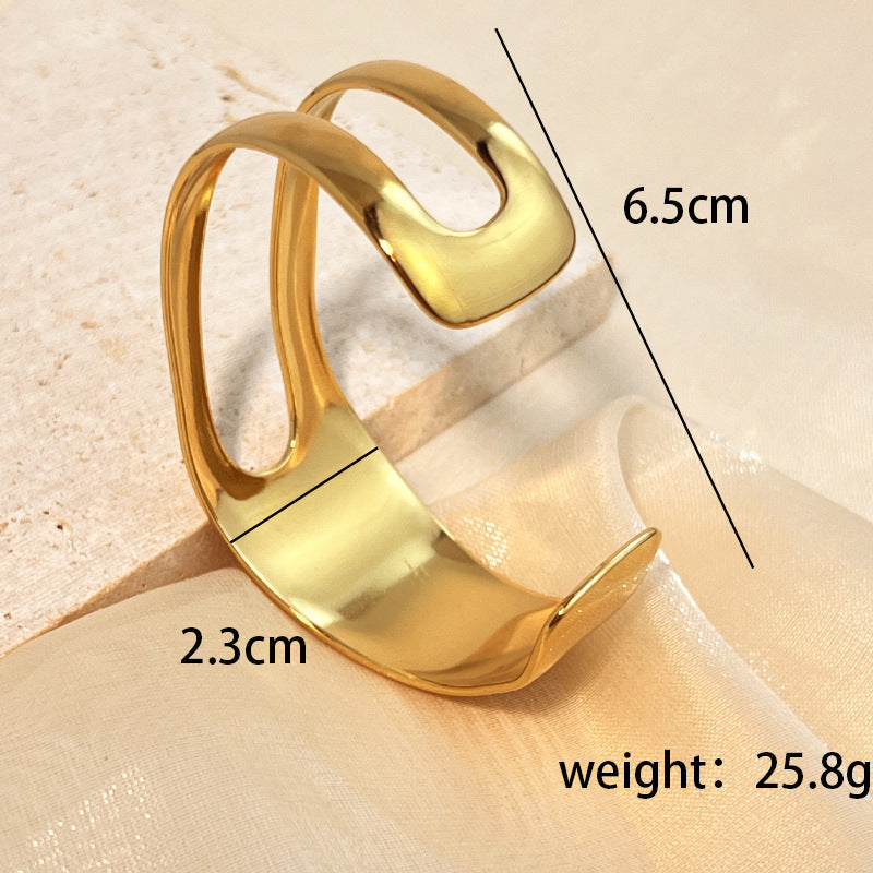 Hollow-Out Wide Open Cuff Bracelet — gold bracelet, view 5