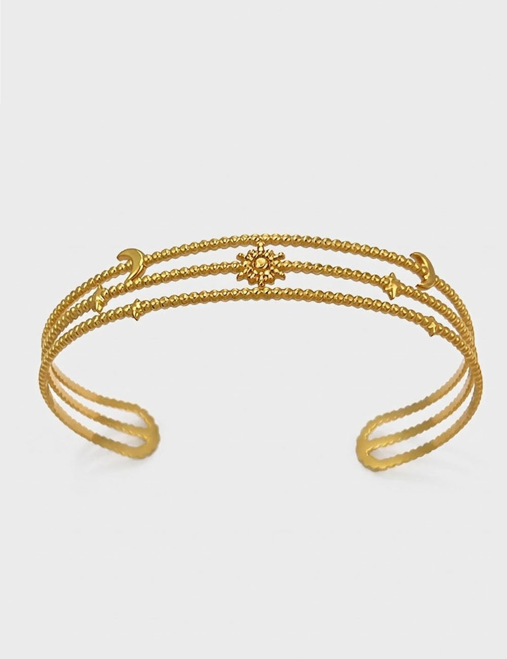 Star Moon Hollow-Out Cuff — gold bracelet