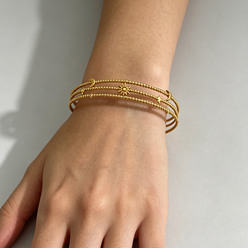 Star Moon Hollow-Out Cuff — gold bracelet, view 2