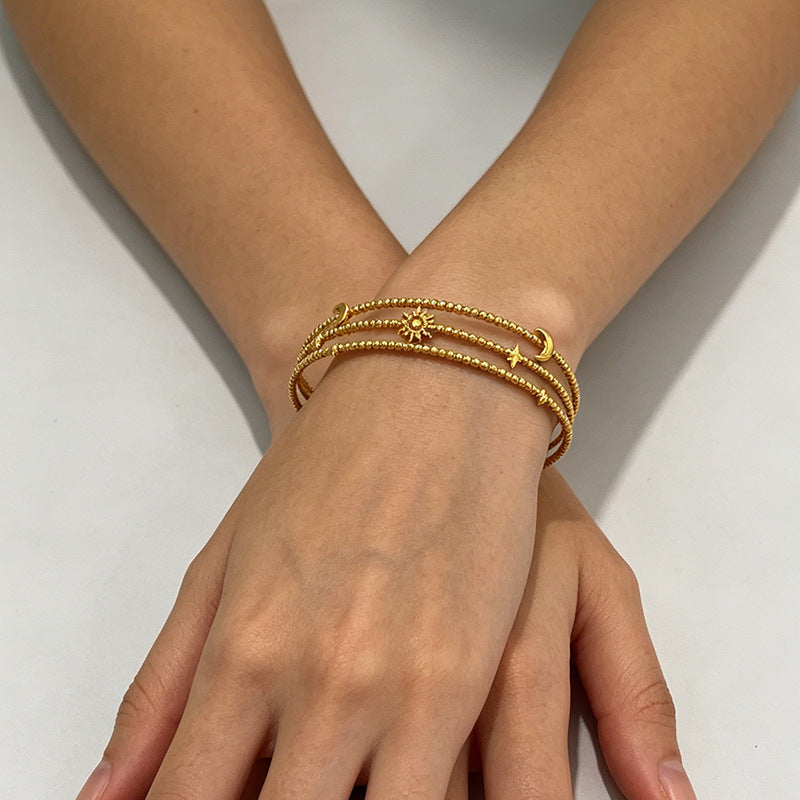 Star Moon Hollow-Out Cuff — gold bracelet, view 3