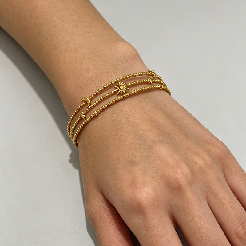 Star Moon Hollow-Out Cuff — gold bracelet, view 4