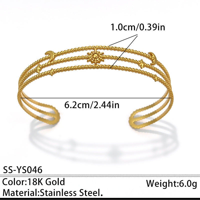 Star Moon Hollow-Out Cuff — gold bracelet, view 5