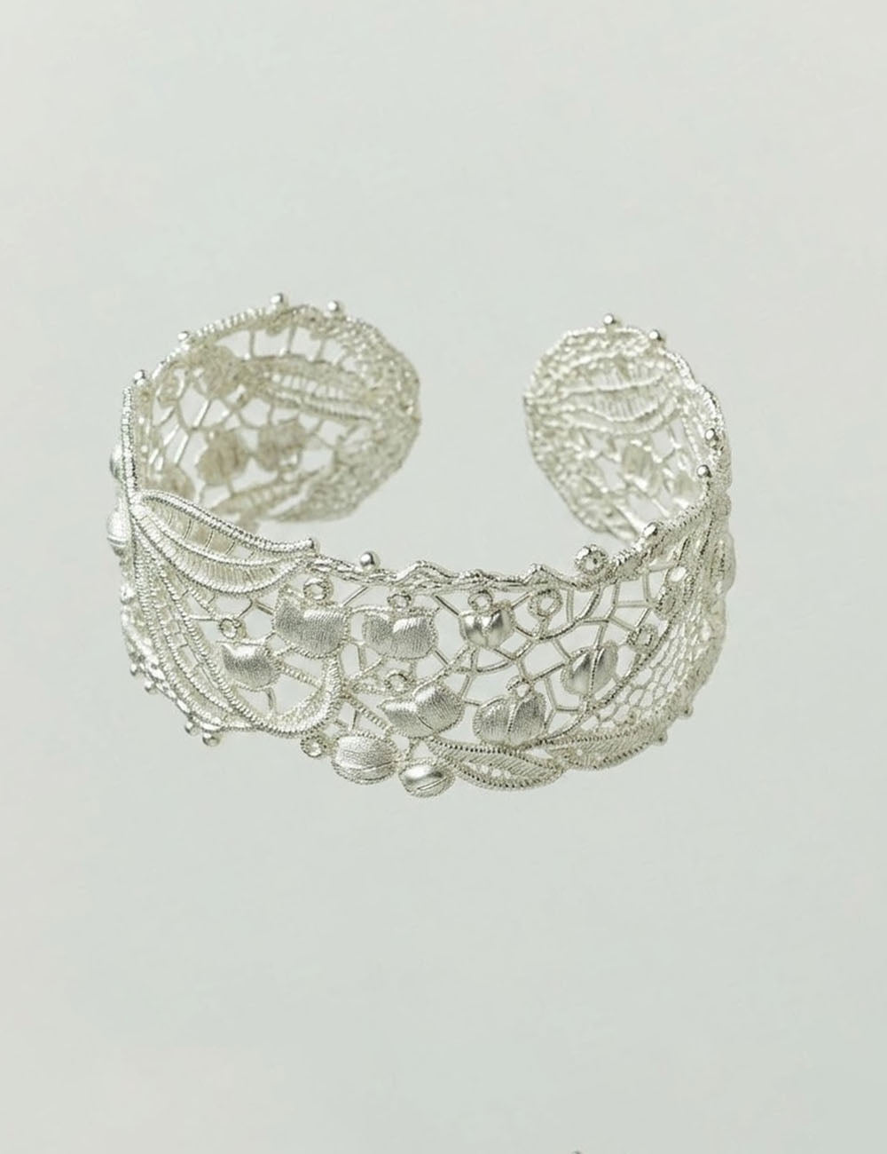 Hollow Floral Silver Cuff Bracelet — silver bracelet