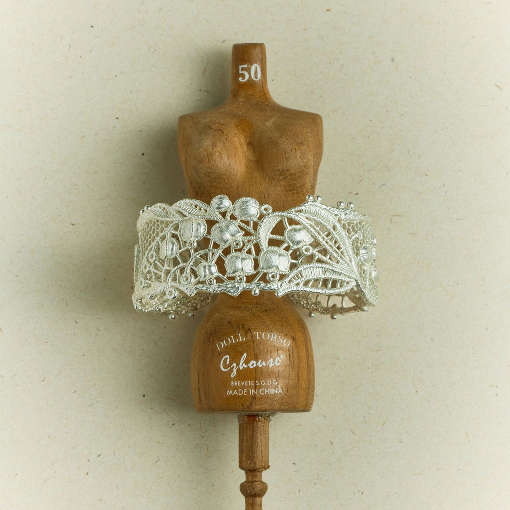 Hollow Floral Silver Cuff Bracelet — silver bracelet, view 2