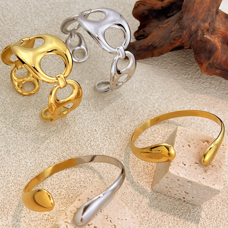 Irregular Hollow-Out Open Bangle — bracelet, view 2