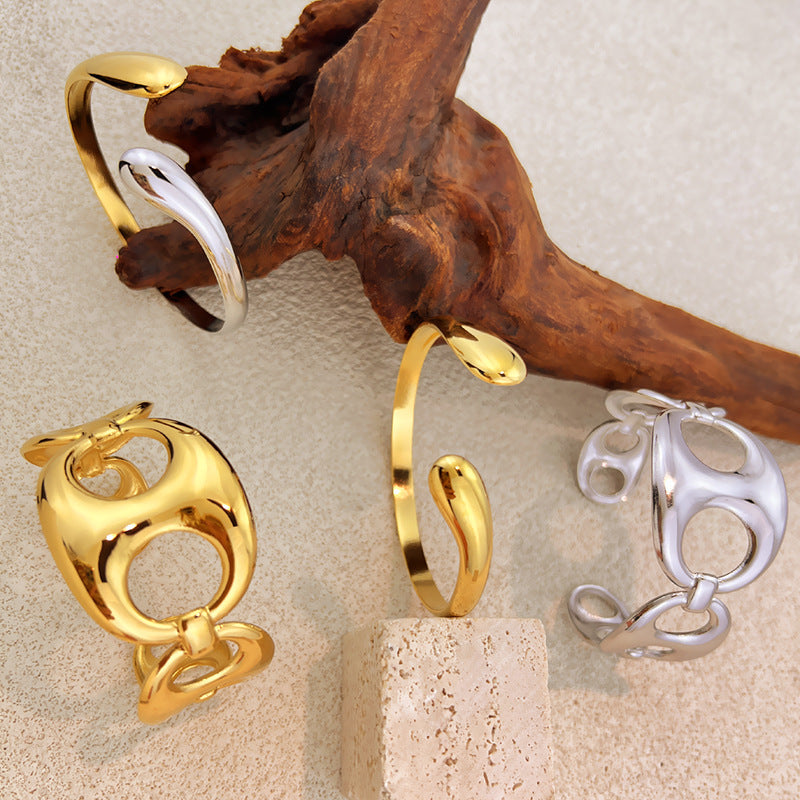 Irregular Hollow-Out Open Bangle — bracelet, view 3