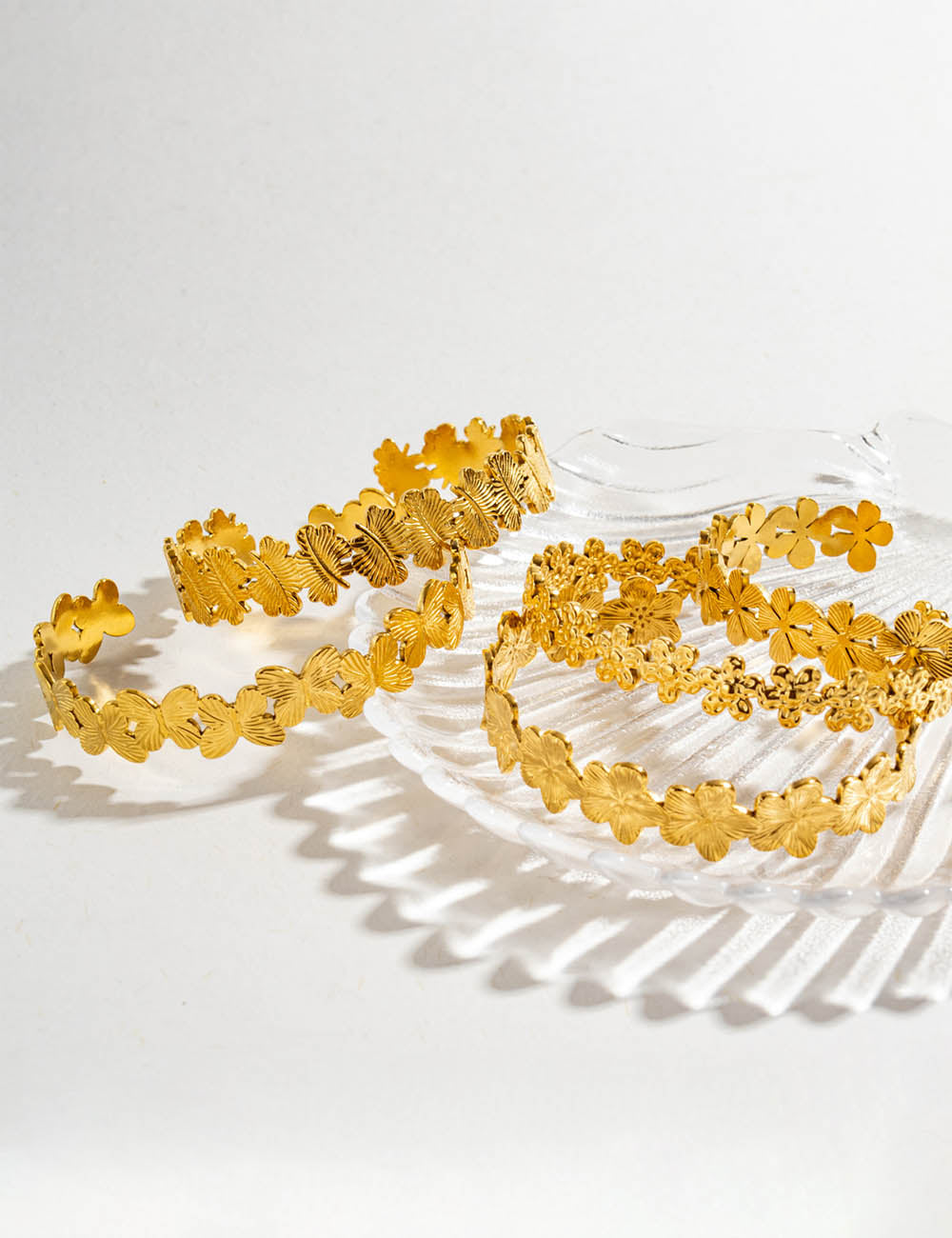 Textured Flower Open Cuff Bracelet — gold bracelet