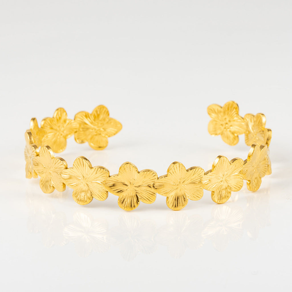 Textured Flower Open Cuff Bracelet — gold bracelet, view 5