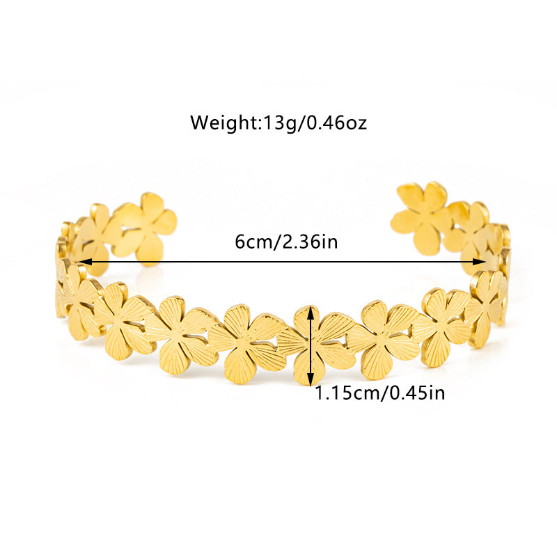 Textured Flower Open Cuff Bracelet — gold bracelet, view 6