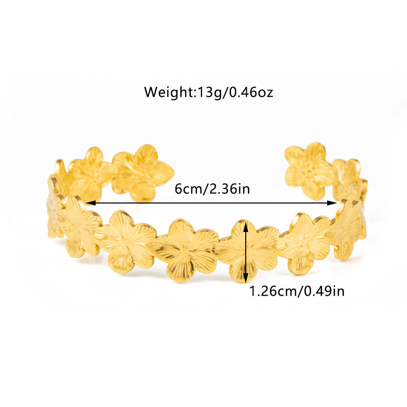 Textured Flower Open Cuff Bracelet — gold bracelet, view 9
