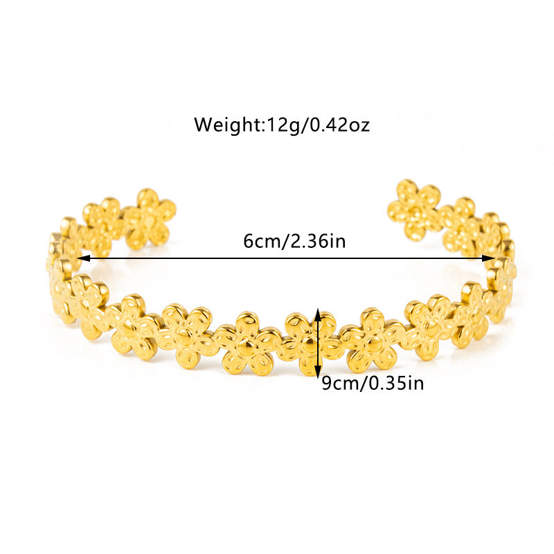 Textured Flower Open Cuff Bracelet — gold bracelet, view 10
