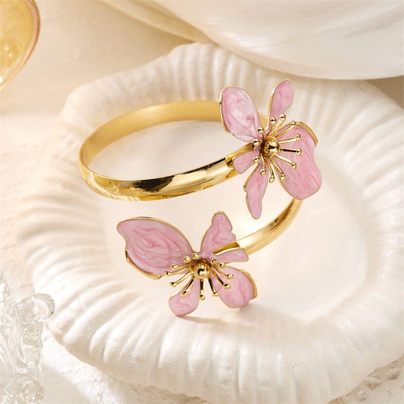 Enamel Floral Open Cuff Bracelet — bracelet, view 2