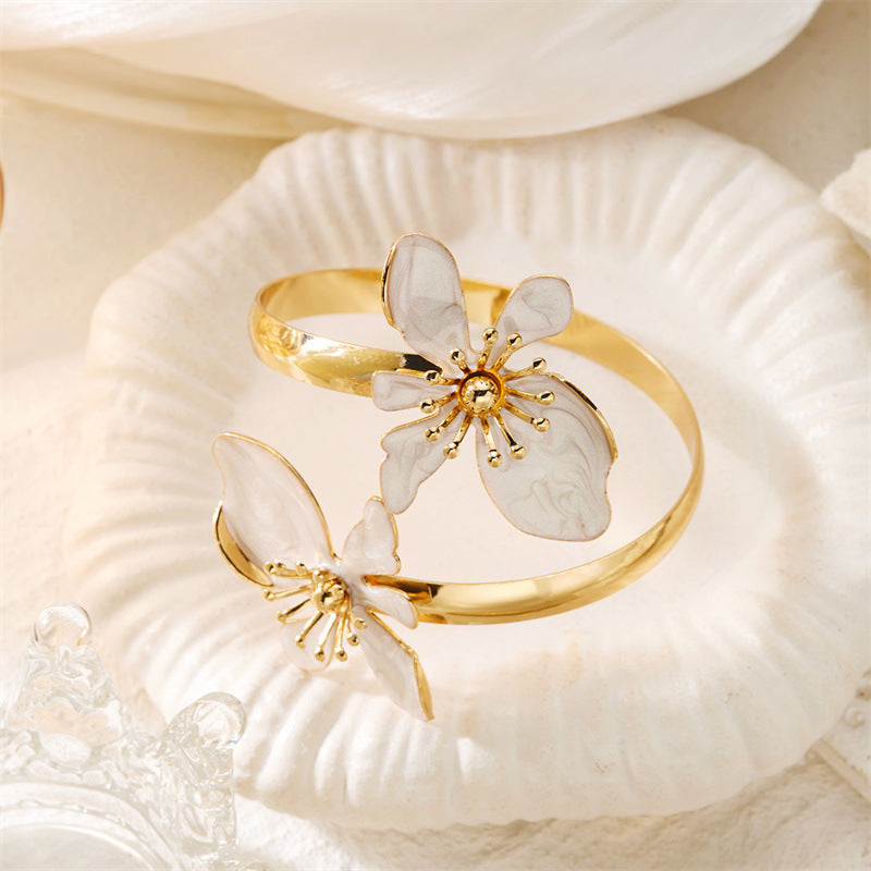 Enamel Floral Open Cuff Bracelet — bracelet, view 3
