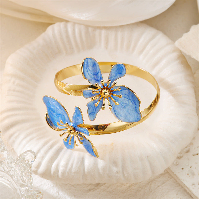 Enamel Floral Open Cuff Bracelet — bracelet, view 4