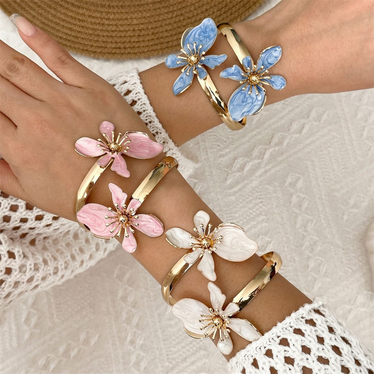 Enamel Floral Open Cuff Bracelet — bracelet, view 5