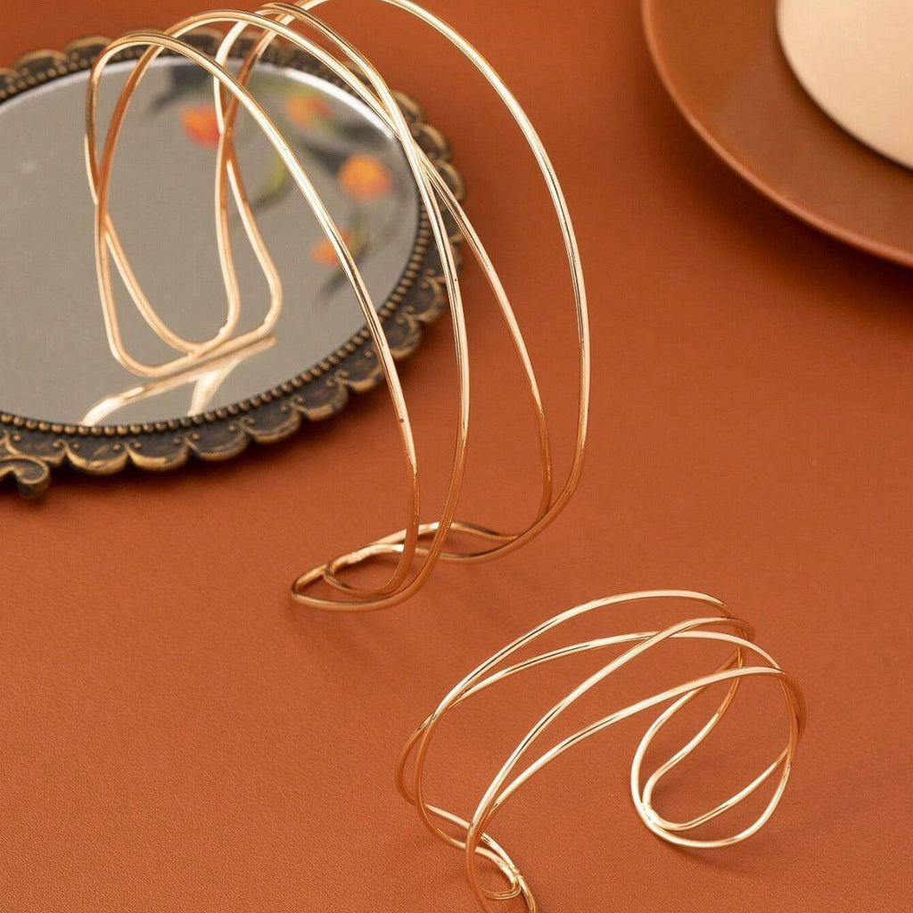 Geometric Gold-Plated Open Cuff — gold bracelet, view 3