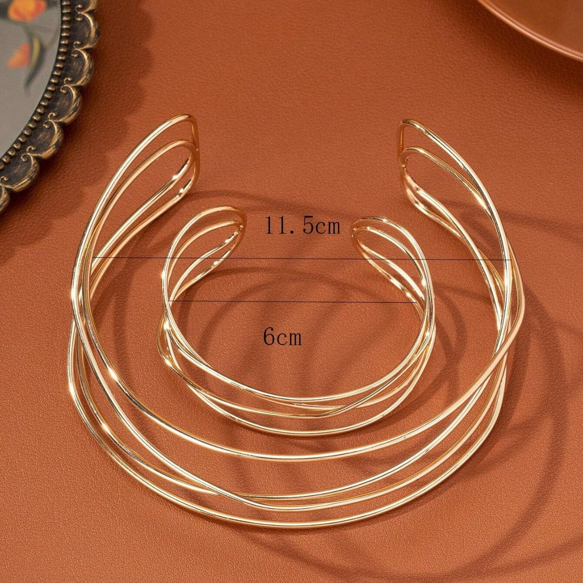 Geometric Gold-Plated Open Cuff — gold bracelet, view 5