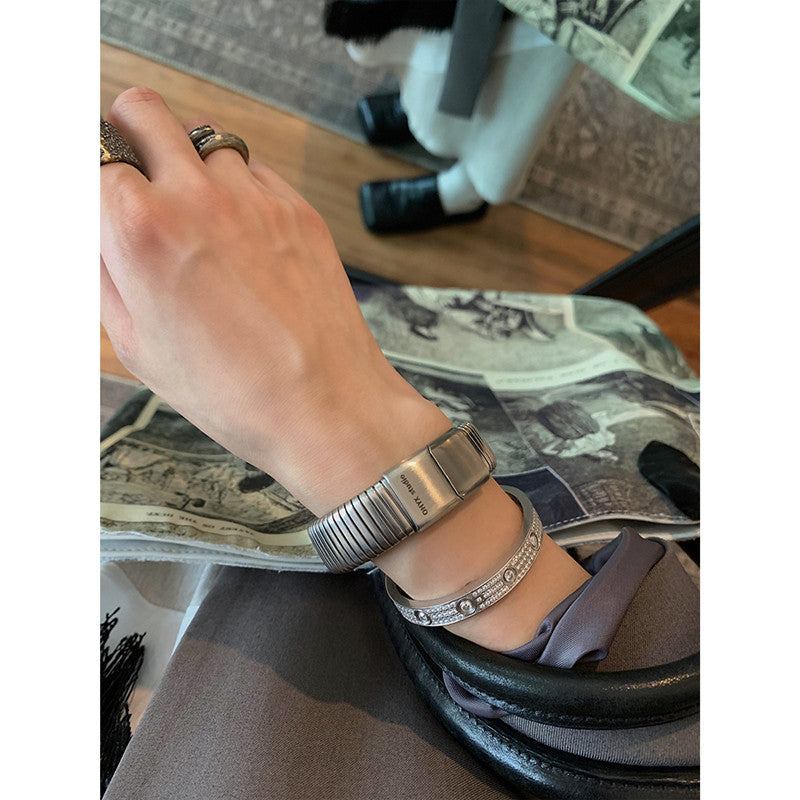 Polished Titanium Steel Bracelet — silver bracelet, view 3