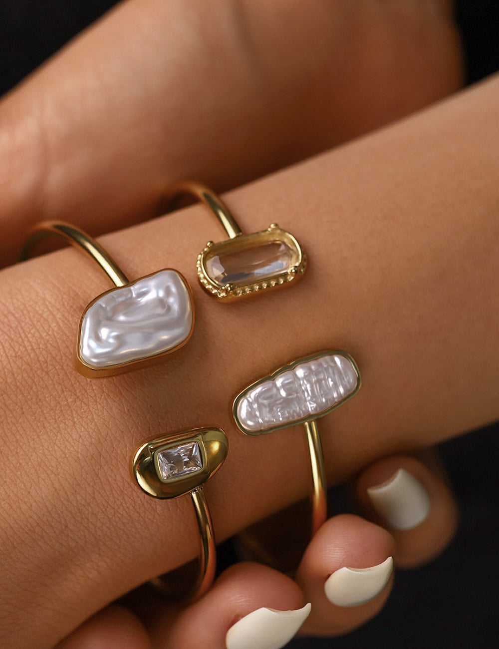 Irregular Pearl Decor Bracelet — gold bracelet, view 2