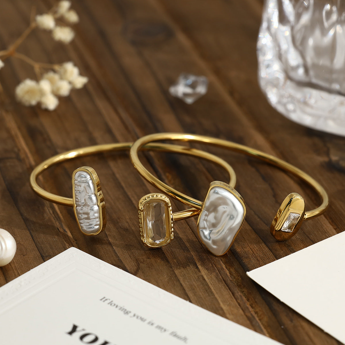 Irregular Pearl Decor Bracelet — gold bracelet, view 3