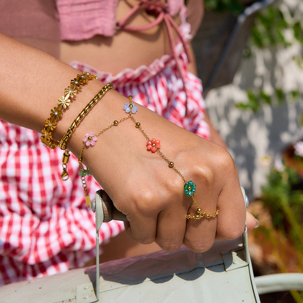 Beaded Cherry and Flower Bracelet — bracelet, view 3