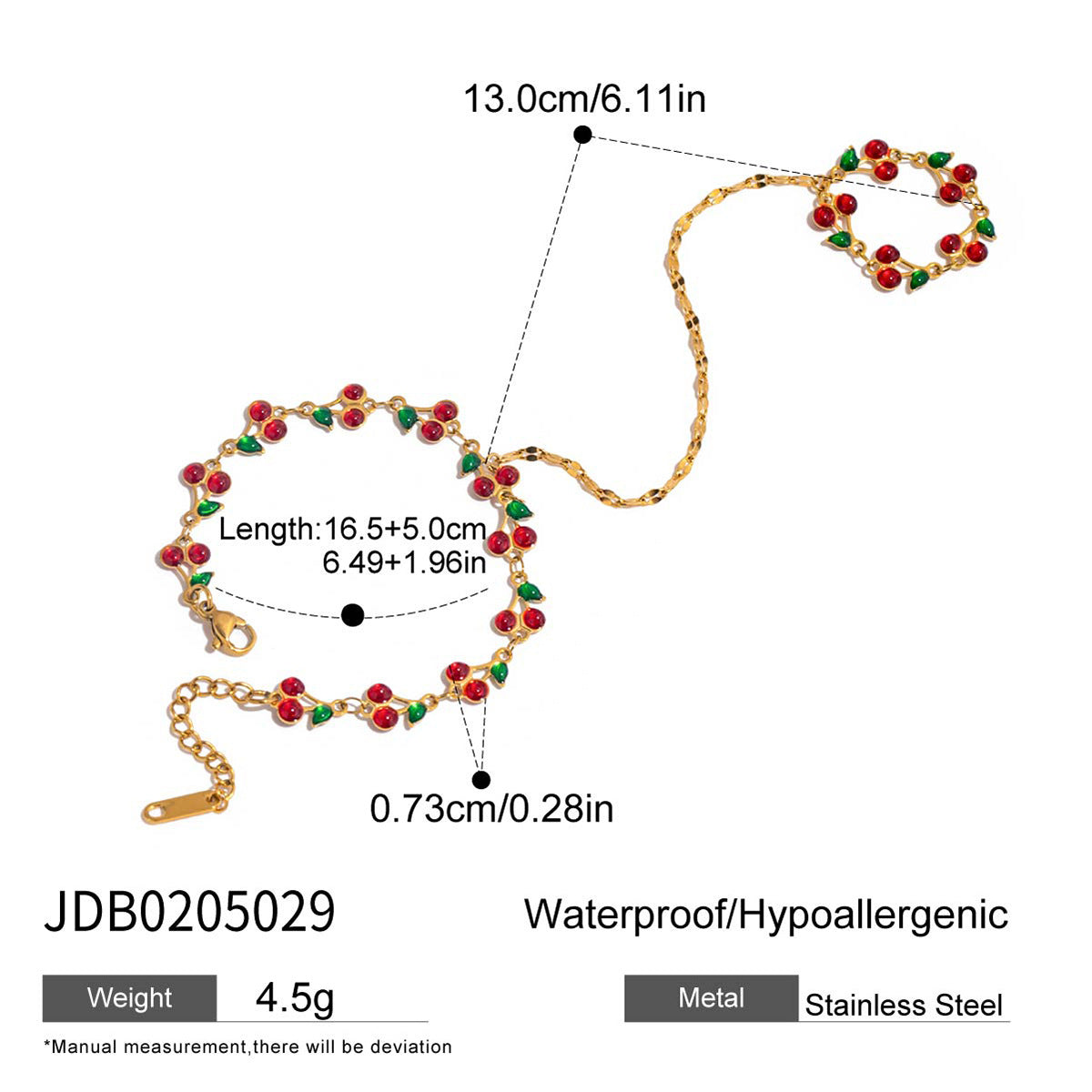 Beaded Cherry and Flower Bracelet — bracelet, view 7