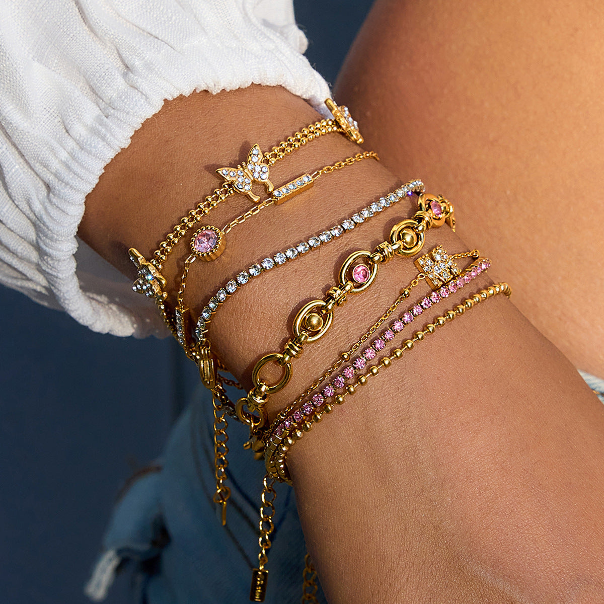 Geometric Cubic Zirconia Bracelet — gold bracelet, view 2