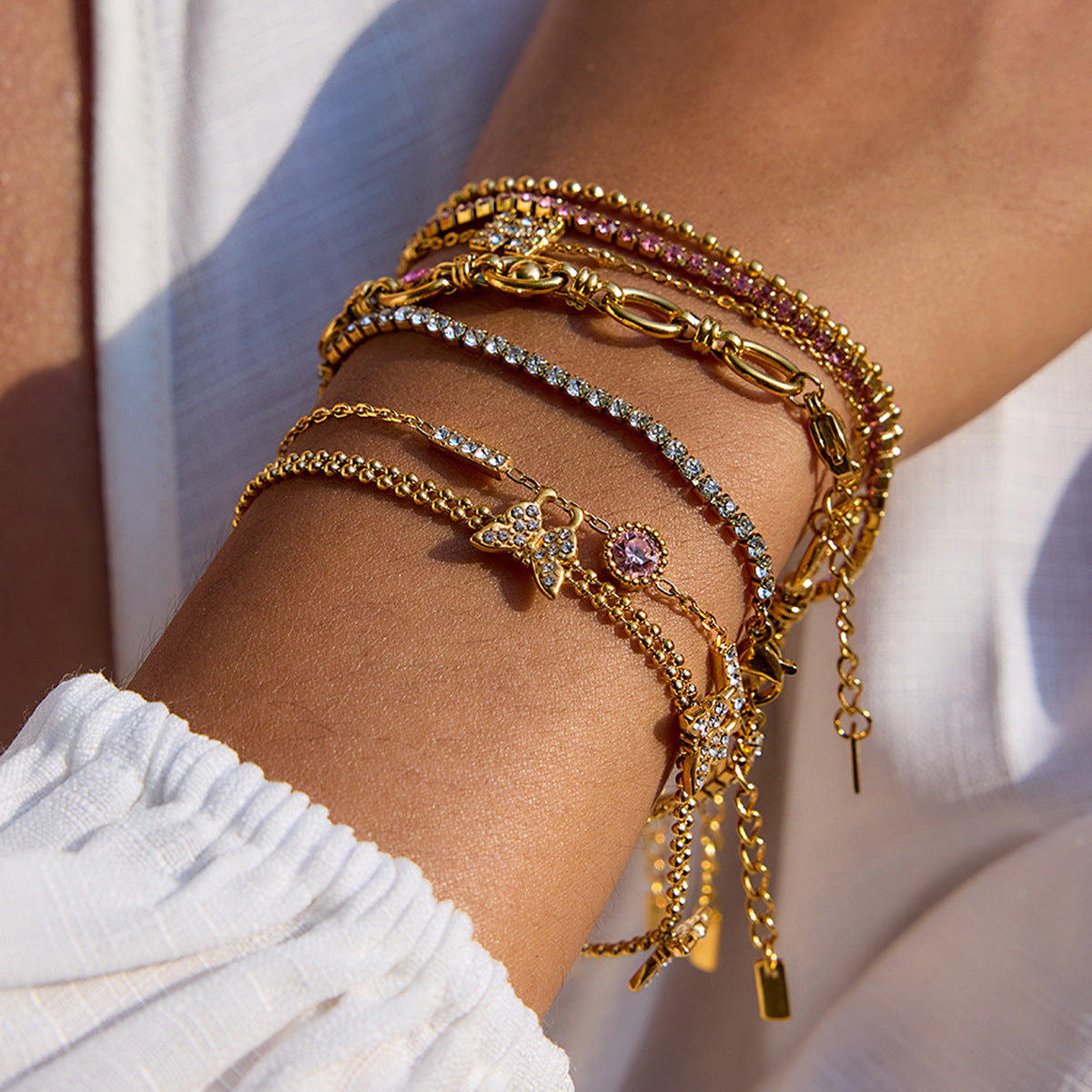 Geometric Cubic Zirconia Bracelet — gold bracelet, view 3