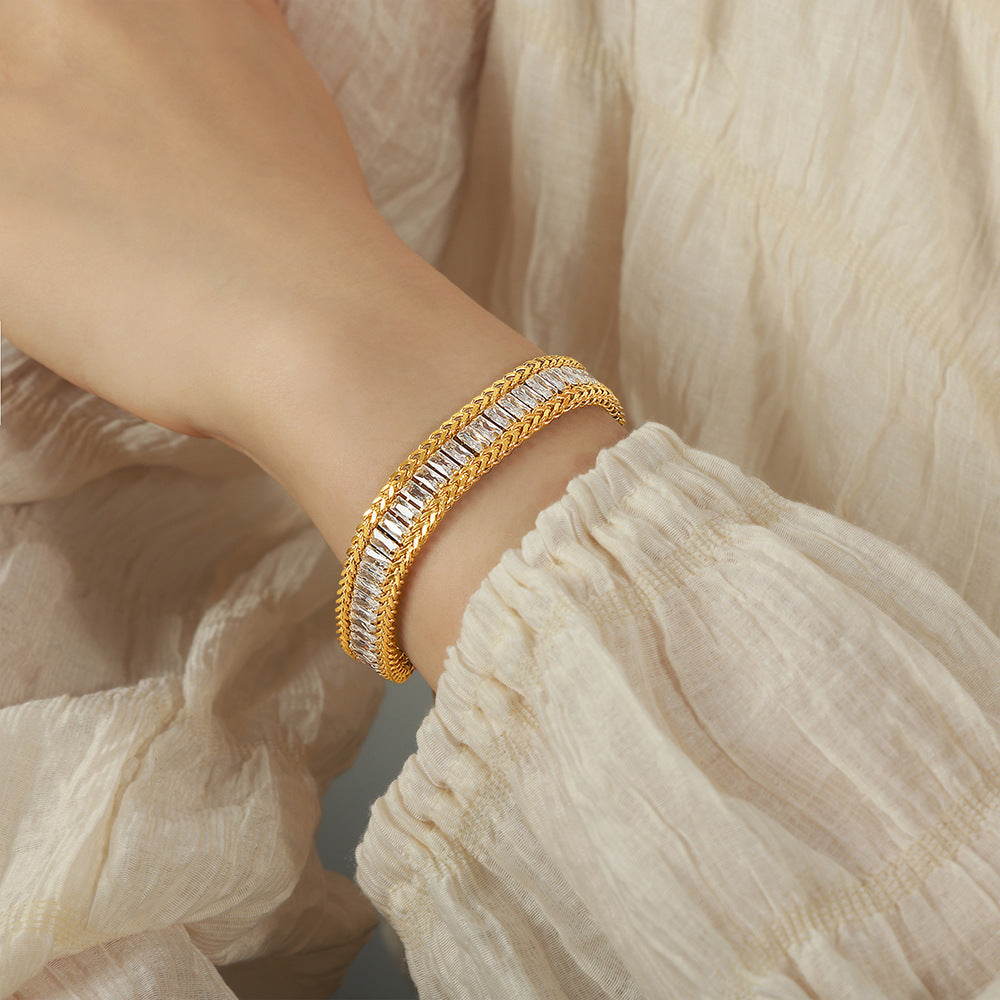 Cubic Zirconia Geometric Chain Bracelet — bracelet, view 4