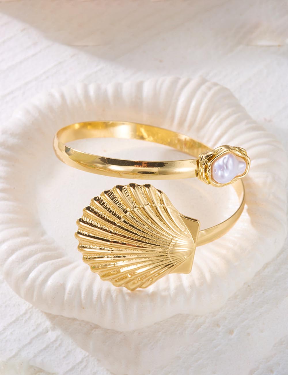 Shell Pearl Open Arm Cuff Bracelet — gold bracelet