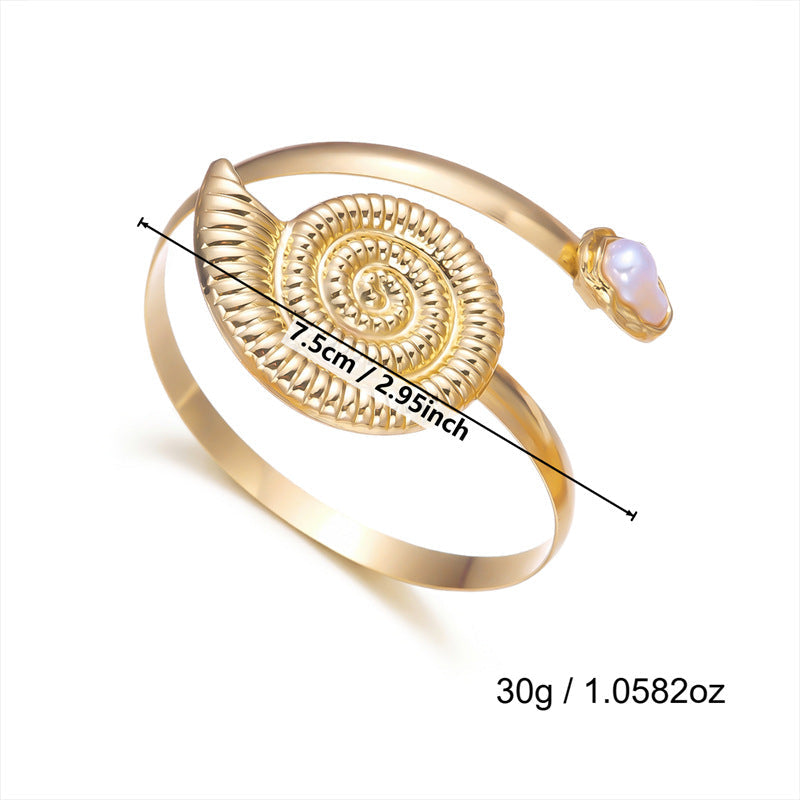 Shell Pearl Open Arm Cuff Bracelet — gold bracelet, view 9