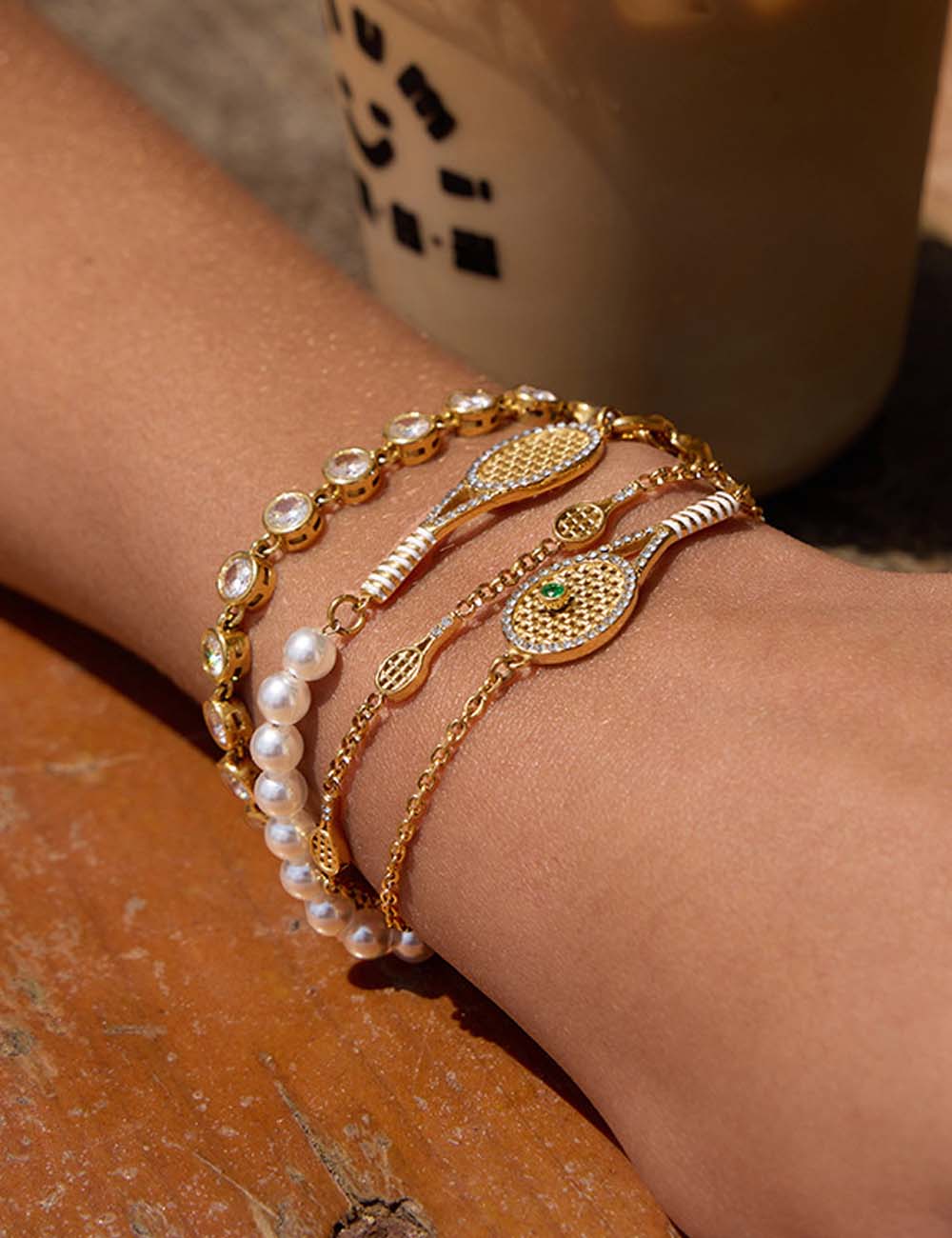 Cubic Zirconia Pearl Link Bracelet — gold bracelet