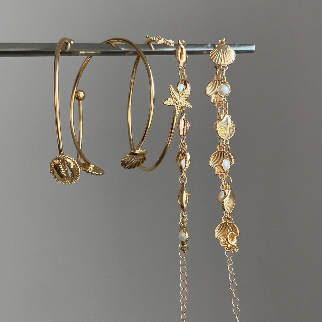 Shell and Starfish Link Bracelet Set — gold bracelet, view 3