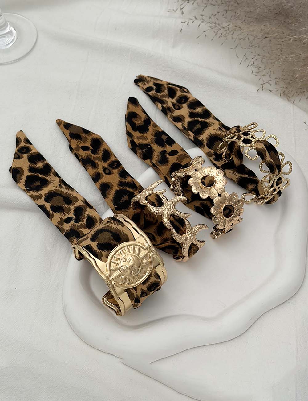 Leopard Print Hollow Wide Bangle — bracelet