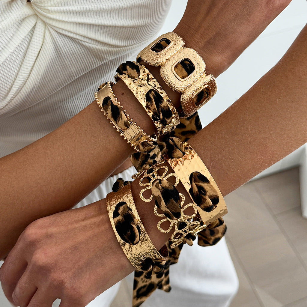 Leopard Print Hollow Wide Bangle — bracelet, view 2