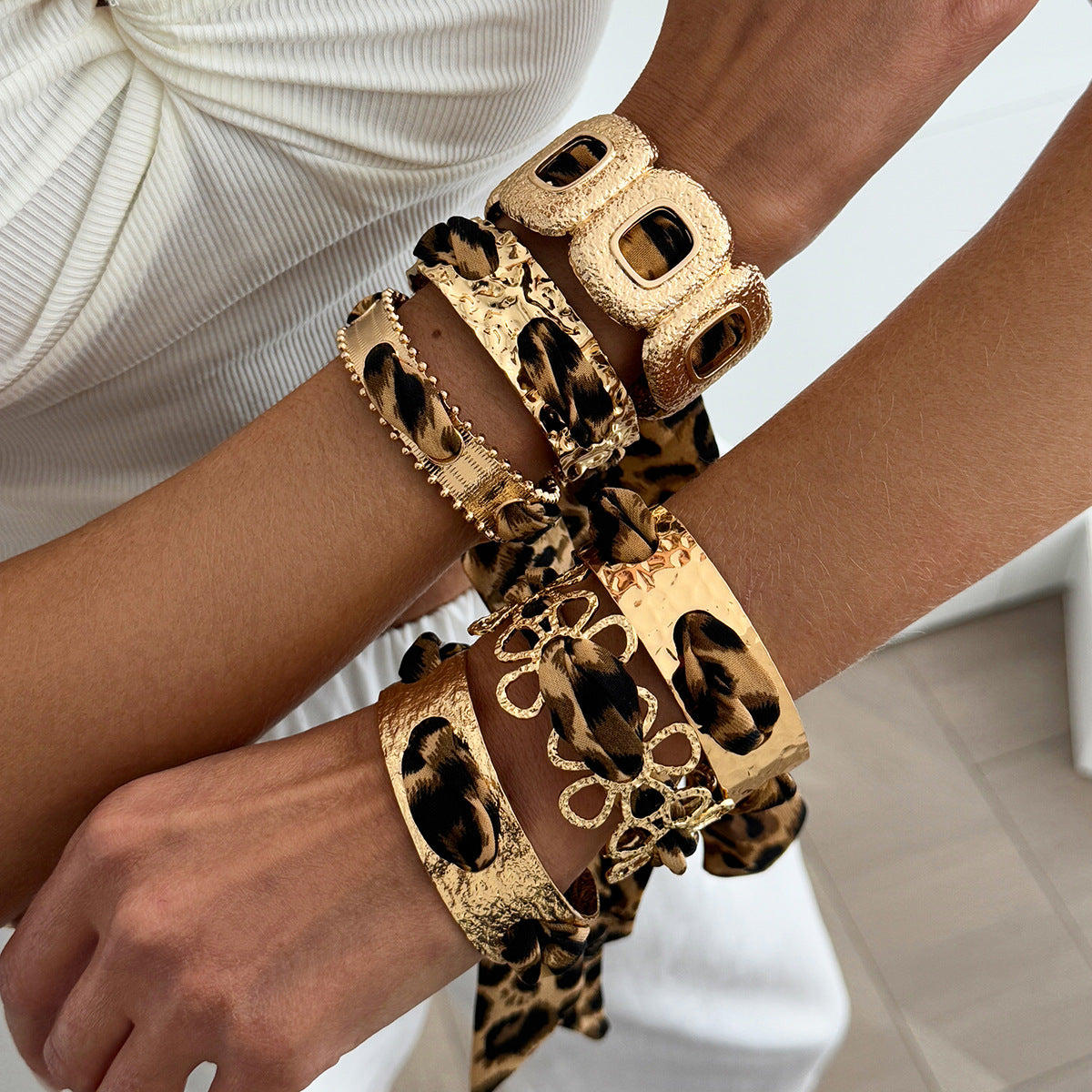 Leopard Print Hollow Wide Bangle — bracelet, view 2